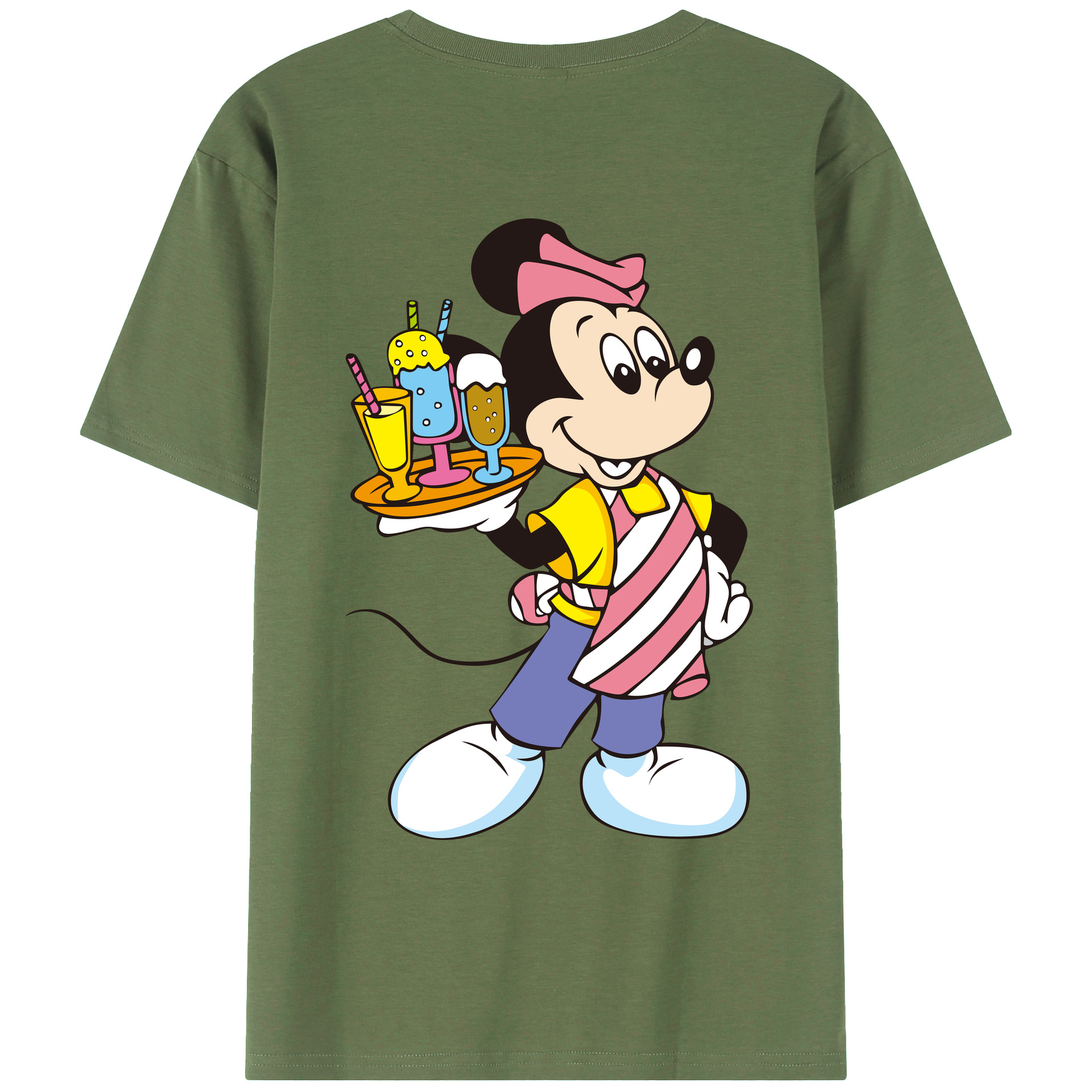 ミッキーマウス Mickey Mouse 綿100％ メンズ半袖Tシャツ（バックプリント） 通気性